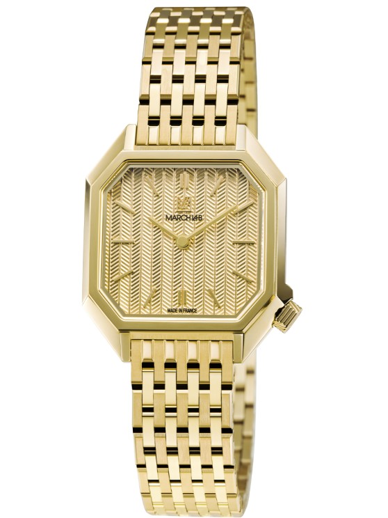 Millady Mansart en acier PVD or jaune, 28 x 33 mm, mouvement à quartz, bracelet en acier PVD or jaune © March LAB