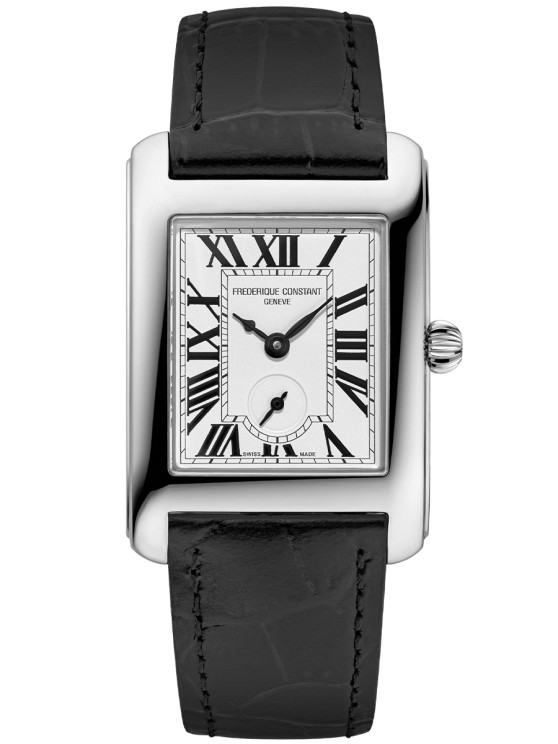 Classics Carrée en acier, 36 x 25, 2 mm, mouvement à quartz avec petite seconde, bracelet en cuir © Frederique Constant
